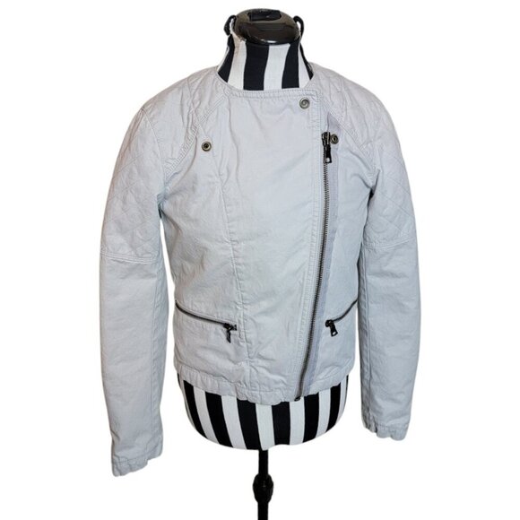 GAP Women’s Gray Canvas 2-way Moto Asymmetric Zip Jacket Cotton - Quilted Detail - Picture 9 of 12